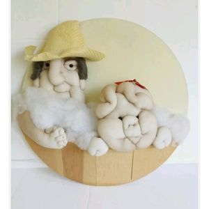 Mid Century Farmhouse 3D Pig and Farmer Wall hanging